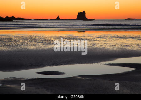Deuxième plage coucher du soleil, Olympic National Park, Washington Banque D'Images