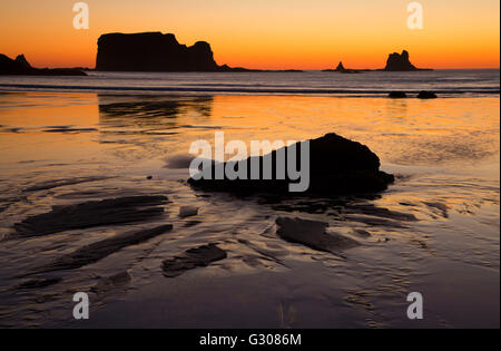 Deuxième plage coucher du soleil, Olympic National Park, Washington Banque D'Images