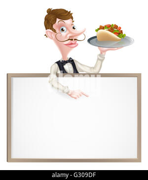 Une illustration d'une caricature Kebab Waiter Sign Banque D'Images