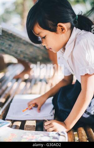 L'école primaire, Pong Teuk, Cambodge, Indochine, Asie du Sud, Asie Banque D'Images