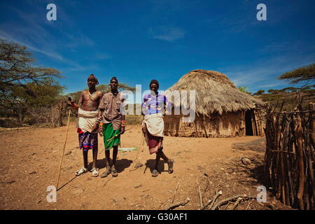 Village Masai, Kenya, Afrique de l'Est, l'Afrique Banque D'Images