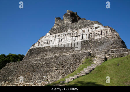 Les frises en stuc, Castillo, Xunantunich ruines mayas, à l'extérieur de San Ignacio, Belize, Amérique Centrale Banque D'Images