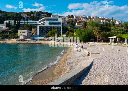 Plaza Lapad, plage dans le district de Lapad, Dubrovnik, Dalmatie, Croatie Banque D'Images