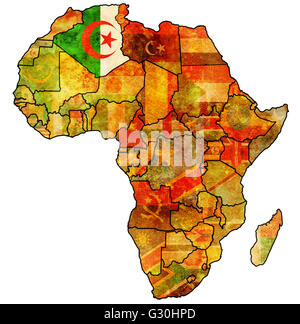 L'Algérie sur la carte politique de l'Afrique vintage avec des drapeaux Banque D'Images