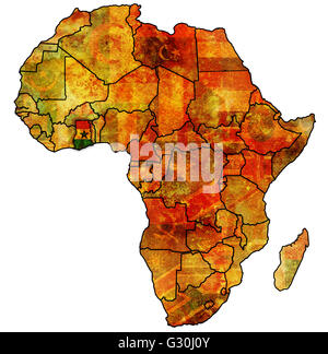 Le Ghana sur les vintage carte politique de l'Afrique avec des drapeaux Banque D'Images