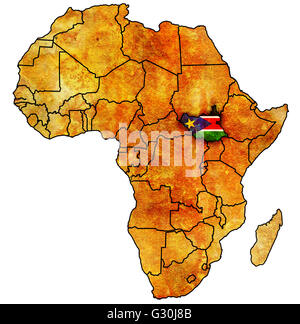 Soudan du Sud sur la carte politique de l'Afrique vintage avec des drapeaux Banque D'Images