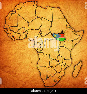 Soudan du Sud sur la carte politique de l'Afrique vintage avec des drapeaux Banque D'Images