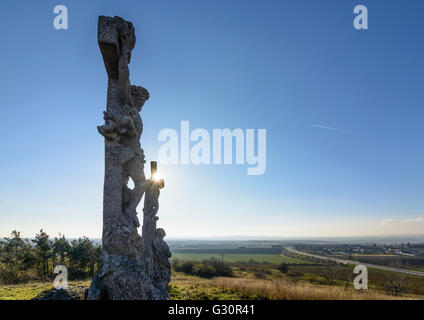 Calvaire à Pillersdorf : Croix de Jésus et un voleur, l'Autriche, Niederösterreich, Autriche, Weinviertel Zellerndorf, Banque D'Images