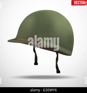 Nous militaire infanterie casque vert de la DEUXIÈME GUERRE MONDIALE. Vue de côté. Symbole de la défense de l'armée métallique. Illustration de Vecteur