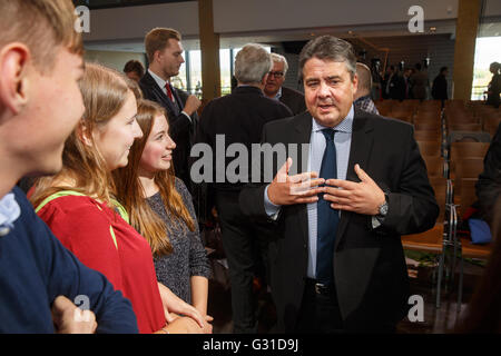 Mainz, Allemagne, SPD, Sigmar Gabriel, ministre fédéral de l'économie, à la perspective du congrès du SPD Banque D'Images