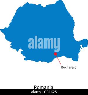 Carte vectorielle détaillée de Roumanie et capitale Bucarest Illustration de Vecteur