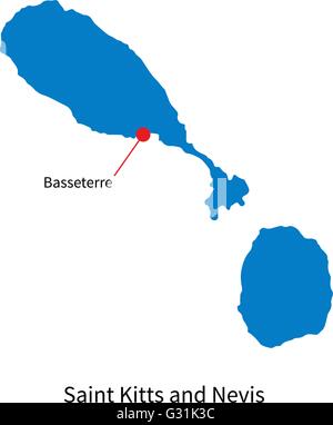 Plan de Saint Kitts et Nevis avec Capitale Basseterre Illustration de Vecteur