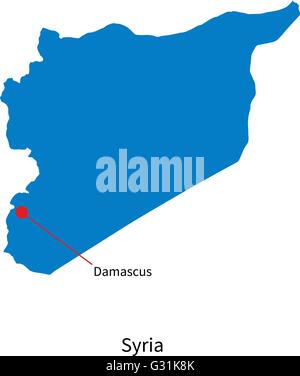 Scénario détaillé Carte Syrie et capitale Damas Illustration de Vecteur