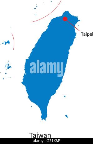 Carte vectorielle détaillée de Taïwan et capitale Taipei Illustration de Vecteur