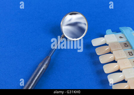 Miroir dentaire et de l'échelle des tons dent Banque D'Images