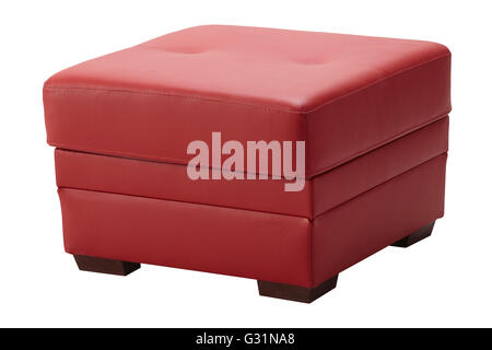 Tabouret en cuir rouge isolé sur blanc : clipping path Banque D'Images