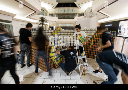 6 juin 2016 - Palm Beach Gardens, Floride, États-Unis - des étudiants en architecture à Palm Beach State College assembler des bidons pour l'air d'artiste Salvador Dalâ€™, plus reconnaissable, ''La persistance de la mémoire.'' Six équipes construit des sculptures gigantesques faits de boîtes de conserve et d'autres aliments non périssables, conçu autour des champs de rêves thème au Gardens Mall à Palm Beach Gardens, Floride le 5 juin 2016. Les équipes participant à une variété de prix allant de la People's Choice Award pour meilleur Repas : Le Groupe Corradino, FPL, Kast Construction et Currie Sowards Aguila Architectes ; P Banque D'Images