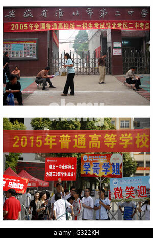 Huaibei, Huaibei, CHN. 7 juin, 2016. Huaibei, Chine - 7 juin 2016 : (usage éditorial uniquement. Chine OUT) le 7 juin 2005 et 7 juin 2015. L'examen d'entrée National College(NCEE) commence aujourd'hui. Ces photos montrent des scènes ce jour-là de 2005 à 2015. © SIPA Asie/ZUMA/Alamy Fil Live News Banque D'Images