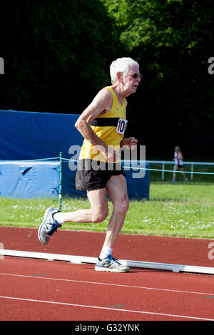 Athlétisme Master UK. Un athlète dans la course hommes 1500m. Banque D'Images