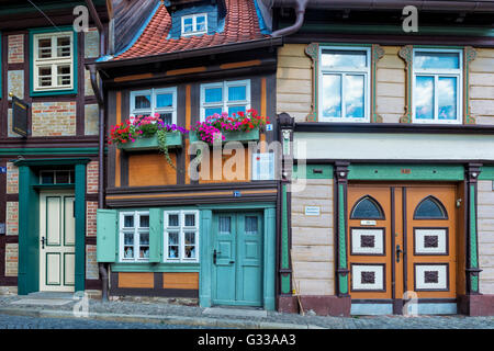 La plus petite maison dans la ville, construit en 1792, Wernigerode, Harz, Saxe-Anhalt, Allemagne Banque D'Images