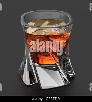 Verre de whisky. Studio shot. Isolé sur fond blanc, : chemin de détourage. 3D render Banque D'Images