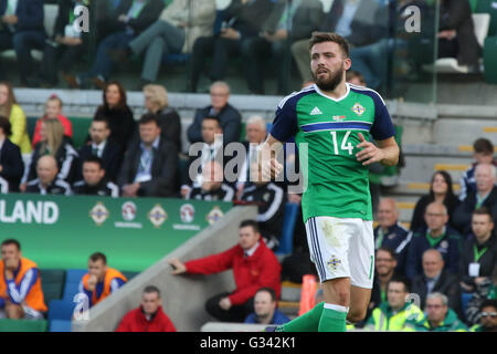 27 mai 2016 - Vauxhall Défi International (Friendly). L'Irlande du Nord 3 Belarus 0. L'Irlande du Nord Stuart Dallas (14) en action. Banque D'Images