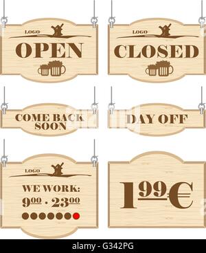 Logo de l'Ouest bar set collection avec ouvert, fermé, jour de congé des signes dans les grandes lignes. Digital image vectorielle. Illustration de Vecteur