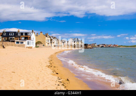 Belle plage de sable calme dans le village de la côte est sur Firth of Forth en début d'été. Elie et Earlsferry, East Neuk of Fife, Fife, Écosse, Royaume-Uni, Grande-Bretagne Banque D'Images