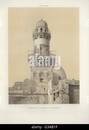 Illustration de la publication sur l'Art Arabe 1877 : L'Art Arabe. Monuments du Caire Minaret de la Mosquée El Beybarsyeh XIV C Banque D'Images