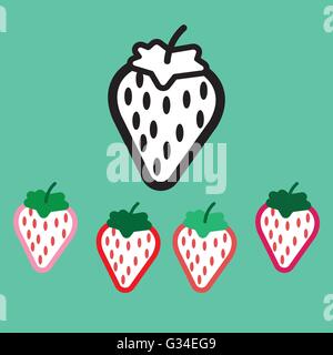 Les graines des fraises à définir, dans les grandes lignes, sur fond vert. Rose, rouge, skarlet et noir. Digital image vectorielle. Illustration de Vecteur