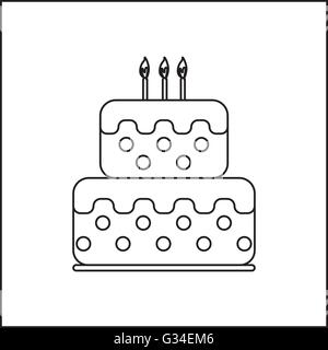 Carte avec un gâteau à la crème et brûler des bougies sur le dessus sur un fond blanc, en noir et blanc indiquant le style. Vecteur numérique imag Illustration de Vecteur