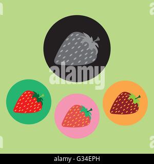 Les graines des fraises à définir, dans les grandes lignes, sur fond vert clair. Rose, vert, orange et noir. Digital image vectorielle. Illustration de Vecteur