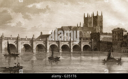 Westminster Bridge, pont sur la Tamise, le 18e siècle, Londres, Angleterre Banque D'Images