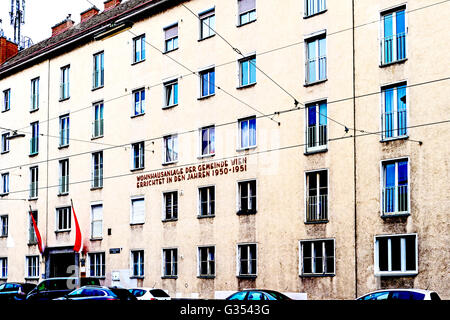 Dans Wohnhauskomplex Wien, le sog. Gemeindebau ; Vienne, Autriche, 'municipality', la construction de logements sociaux à faible coût. Banque D'Images