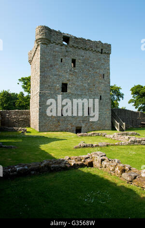 Donjon et cour principale. Le château de Loch Leven historique près de Kinross, Scotland. Banque D'Images