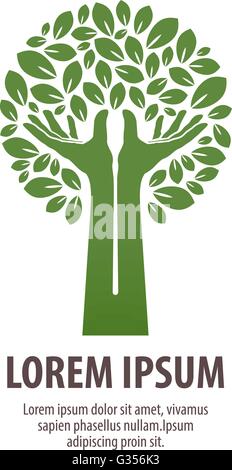 Mains faites d'arbres et de feuilles. Logo de la nature ou l'écologie. Symbole, icône Illustration de Vecteur