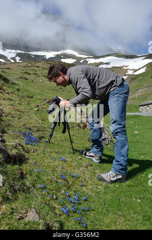 Photographiant au printemps Pyrénées Banque D'Images