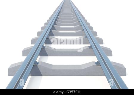 Entrer dans la distance ferroviaire isolé sur fond blanc. Road to nowhere. 3d illustration. Banque D'Images