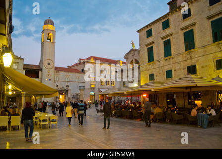 Stradun ou Placa, la rue principale, à la place Luza, Grad, la vieille ville, Dubrovnik, Dalmatie, Croatie Banque D'Images