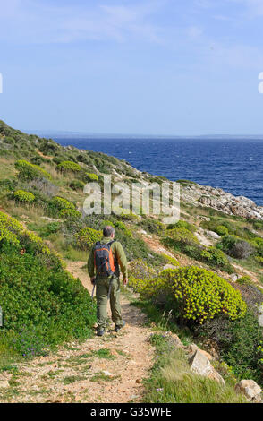 Randonneur dans l'île de Levanzo, île Égades, Sicile, Italie, Europe Banque D'Images