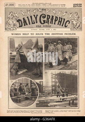 1916 femmes de Daily Graphic travaillant dans les chantiers navals Banque D'Images