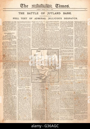 1916 le rapport The Times Battle of Jutland Banque D'Images