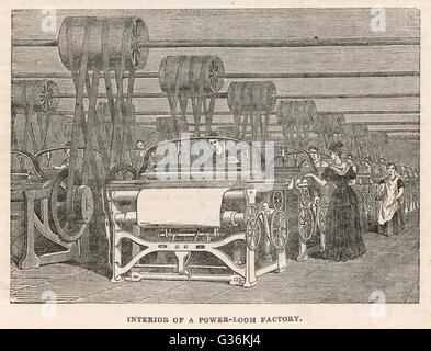 Les femmes au travail dans un métier mécanique usine, Lancashire Date : 1844 Banque D'Images