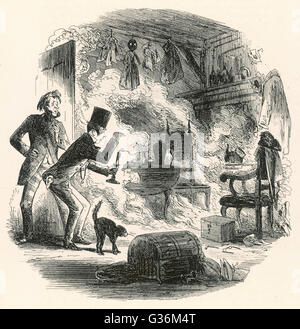 Rag and Bone Krook concessionnaire meurt de combustion spontanée dans Bleak House de Charles Dickens Date : 1853 Banque D'Images