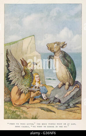 Alice passe quelque temps avec la Gryphon et la tortue simulée. "Quand nous étions petits," la maquette Turtle a dit, "nous sommes allés à l'école dans la mer". Date : Première publication : 1865 Banque D'Images