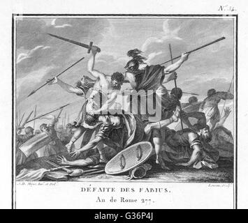 Les Fabii entreprendre courageusement la guerre contre la ville étrusque de Véies au nom de Rome à la bataille de la Cremera. Tous les Fabii sont tués sauf un jeune, Quintus Fabius Vibulanus, qui était trop jeune pour participer. Date : 477 av. Banque D'Images