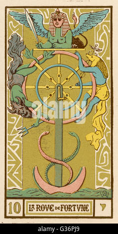 Carte Tarot 10 - la roue de Fortune Banque D'Images