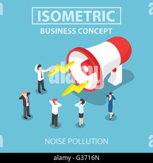 Les gens d'affaires troublé par le bruit de la grande porte-voix, télévision web design 3D isométrique, vecteur, EPS10 Illustration de Vecteur