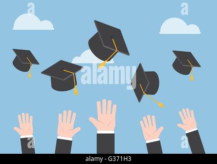 Businessman throwing graduation hat mains en l'air, VECTOR, EPS10 Illustration de Vecteur