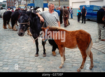 Smithfield Square (aujourd'hui Plaza), Dublin, Irlande, en 2002. Jusqu'en 2013 un marché de chevaux mensuel a eu lieu ici et dans les rues environnantes, attirer nombre de voyageurs, bricole et le cheval les concessionnaires. Le salon a été rénové et réaménagé, et les plaintes des nouveaux résidents ont donné lieu à la juste étant limitée à deux fois par an. Banque D'Images